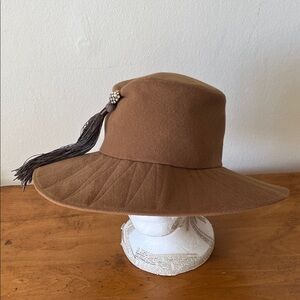 Vintage Brown Wide-Brim Hat with Tassel by Sherman